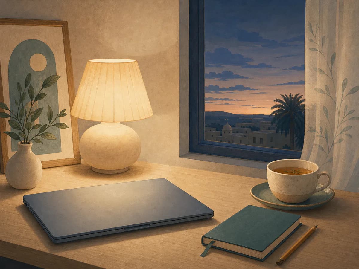 مكتب هادئ في المساء لاستكمال اليوم بلطف